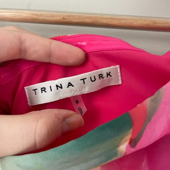 Trina Turk Watercolor Floral Off The Shoulder Sheath Dress Size 6 - Picture 3 of 6